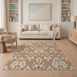 Elegant Floral Damask Beige Area Rug