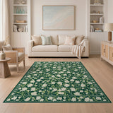 Emerald Green White Floral Vintage Area Rug