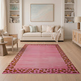 Pink Hot Pink Leopard Print Border Area Rug