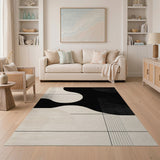 Modern Abstract Geometric Black & Cream Washable Area Rug