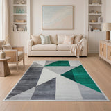 Modern Geometric Grey and Emerald Green Area Rug