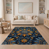 Navy Sunflower Medallion Area Rug