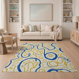 Swirling Blue Gold Abstract Area Rug