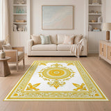 Gold and Silver Gold Medallion Persian Area Rug