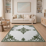 Ornate Green Foliage Frame Area Rug