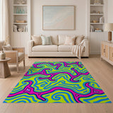 Abstract Psychedelic Neon Pink & Lime Green Washable Low Pile Area Rug