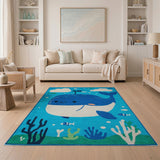 Cute Smiling Whale Underwater Kids Area Rug