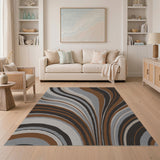 Brown and Tan Abstract Brown Wave Area Rug