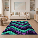 Teal Purple Pixel Wave Geometric Area Rug