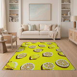 Yellow Fruit Pattern Sunny Lemon Slice Fruit Pattern Area Rug