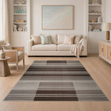 Modern Brown Tan Striped Geometric Rug