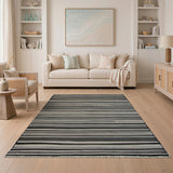 Woven Black White Striped Woven Area Rug