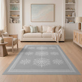 Grey Snowflake Area Rug with Ornate Border