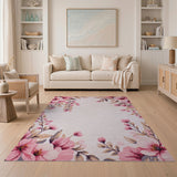 Pink Cherry Blossom Floral Area Rug on Cream