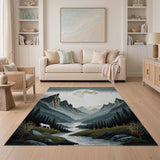 Moonlit Wolf in Majestic Mountains Area Rug