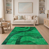 Vibrant Green Wave Geometric Area Rug