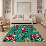 Teal Cartoon Santa Christmas Pattern Area Rug