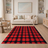 Bold Red Black Houndstooth Check Area Rug