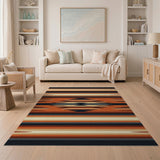 Southwestern Orange Black Stripe Geometric Rug