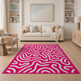 Hot Pink Wavy Abstract Area Rug