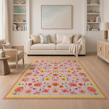 Blush Pink Floral Wildflower Area Rug
