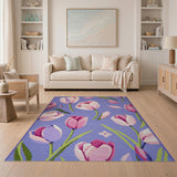 Pink Tulips on Lavender Floral Area Rug