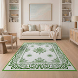 Ornate Green Floral Daisy Area Rug