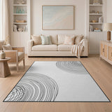 Black White Concentric Circles Geometric Area Rug