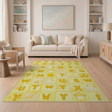 Playful Yellow Cartoon Alphabet Kids Rug