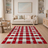 Red Bold Red White Checkered Farmhouse Rug