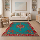 Vibrant Teal Persian Medallion Area Rug