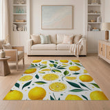 Zesty Lemon Slices Leaves Pattern Area Rug