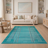 Teal Geometric Stripe Area Rug