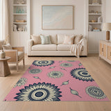 Pink Sunflower Line Art Area Rug