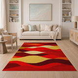 Vibrant Red Wave Abstract Area Rug