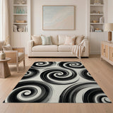Black and White Black Swirl Abstract Area Rug