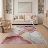 Rose Pink Gold Fluid Abstract Area Rug