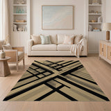 Beige and Neutral Beige Black Geometric Modern Area Rug