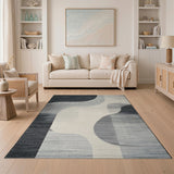 Abstract Curved Black White Area Rug