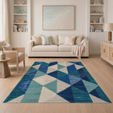 Blue Teal Geometric Triangle Area Rug