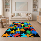 Vibrant Puzzle Piece Washable Area Rug