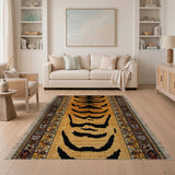 Tiger Stripe Runner Rug with Ornate Tribal Borders
