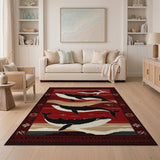 Red Humpback Whales Persian Area Rug