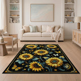 Vibrant Sunflower Butterfly Black Area Rug