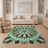 Mint Green Mandala Feather Tribal Rug