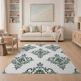 Elegant Green Damask Floral Floral Vintage Area Rug