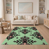 Mint Green Damask Pink Floral Area Rug