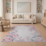 Vintage Pink Rose Floral Border Pink Rug