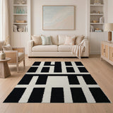 Geometric Modern Black and White Bold Black White Geometric Grid Area Rug