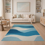Abstract Area Layered Blue Wave Abstract Area Rug